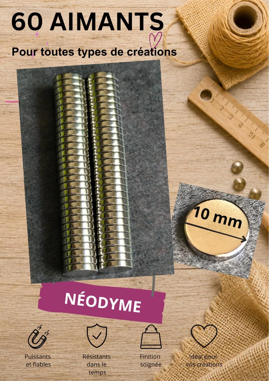 Lot de 60 aimants très puissants néodyme 10mm neuf